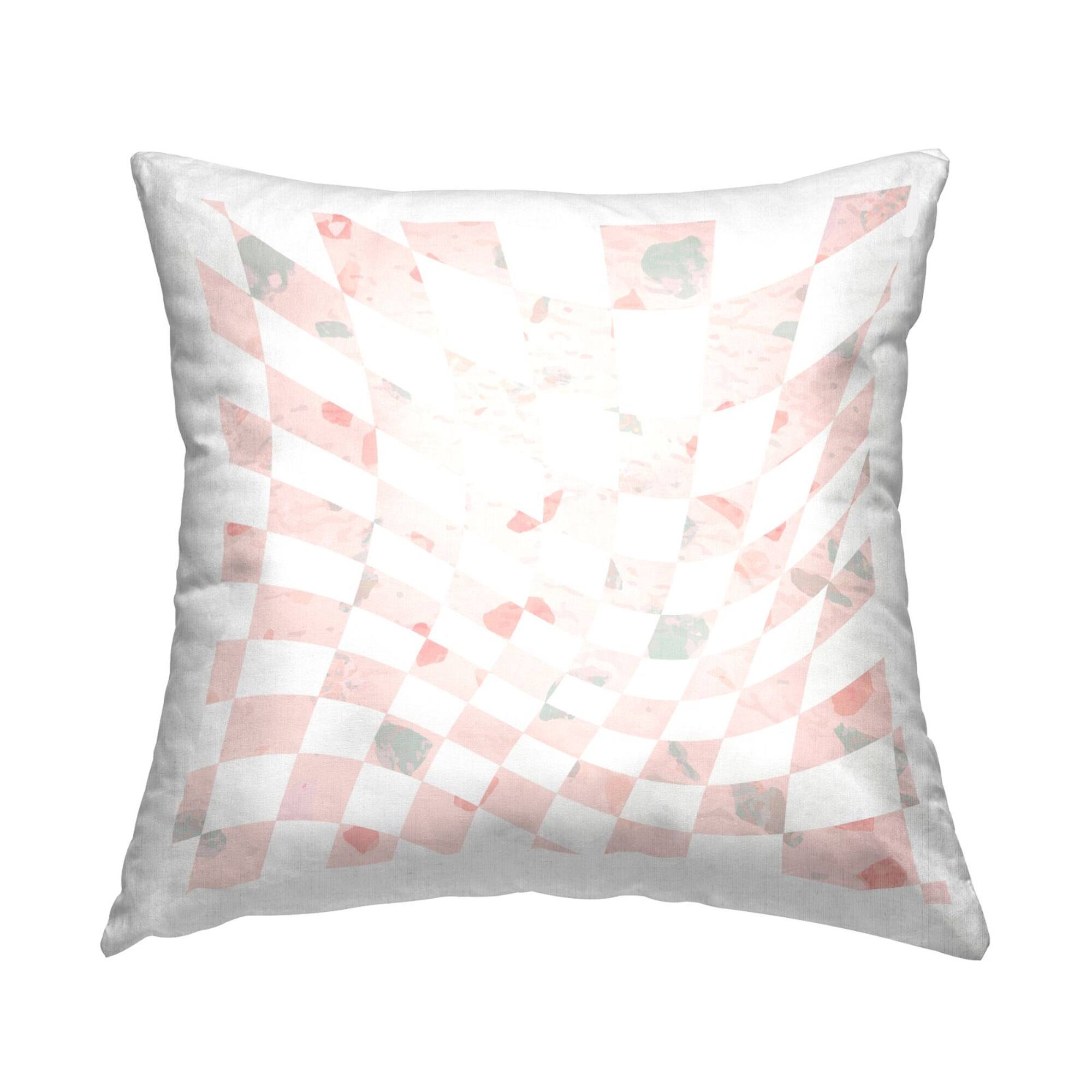 Stupell Industries Wavy Pink Checkered Pattern Pastel Squares Throw Pillow, 18" x 18"